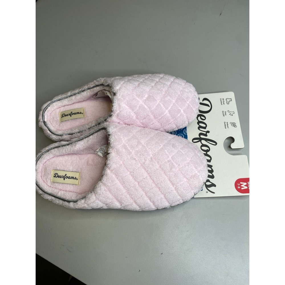 Dearfoams Womens Fresh Pink Quilted Memory Foam Clog Slippers Wide Size M 7-8